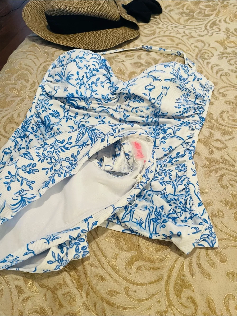 Lilly Pulitzer White and Blue Floral One-Piece Swimsuit